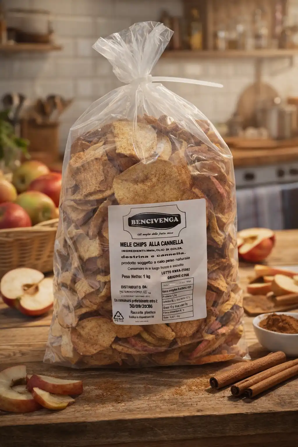 Mele Chips alla Cannella Snack Croccante Naturale Frutta Essiccata 1Kg