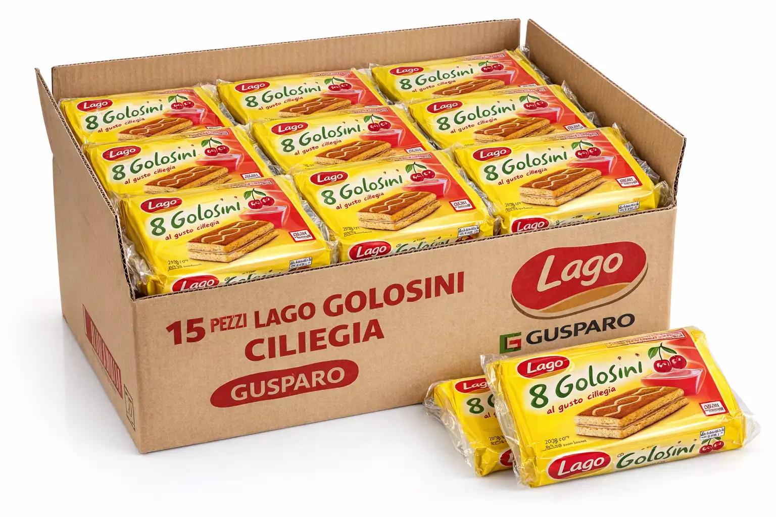 15 Lago Golosini Ciliegia Wafer Ripieni Snack Dolci Merenda 200g Biscotti Snack