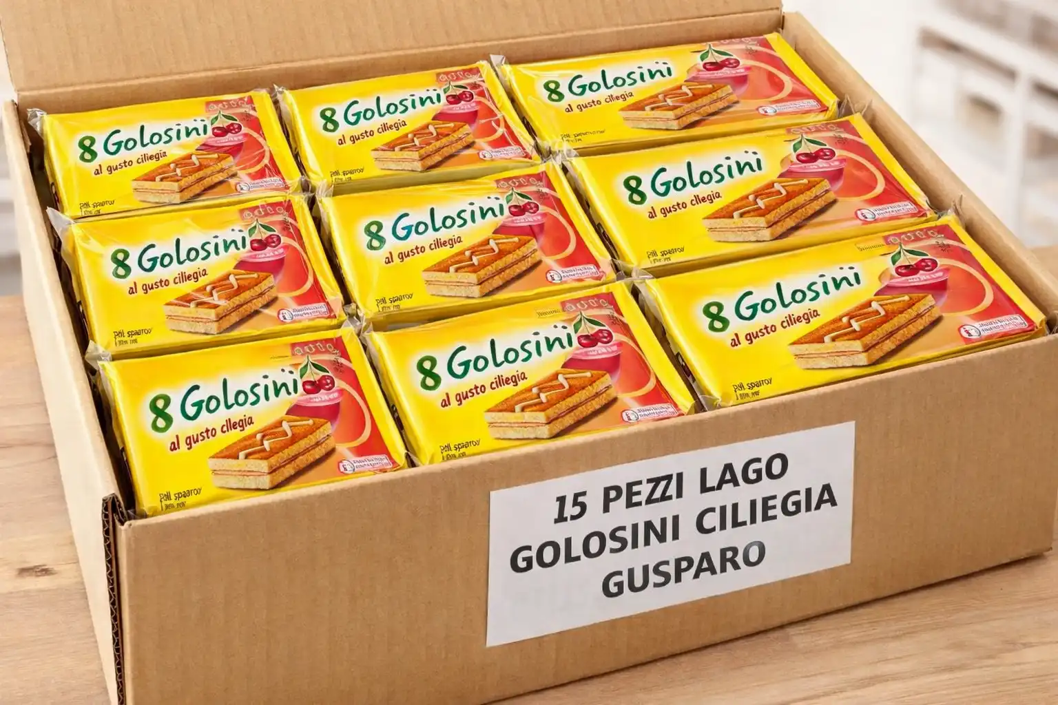 15 Lago Golosini Ciliegia Wafer Ripieni Snack Dolci Merenda 200g Biscotti Snack
