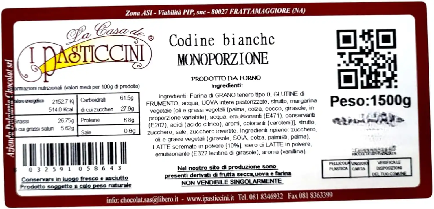 Pasticcini Codine Cioccolato Bianco Monoporzione 1500g Incartati Snack