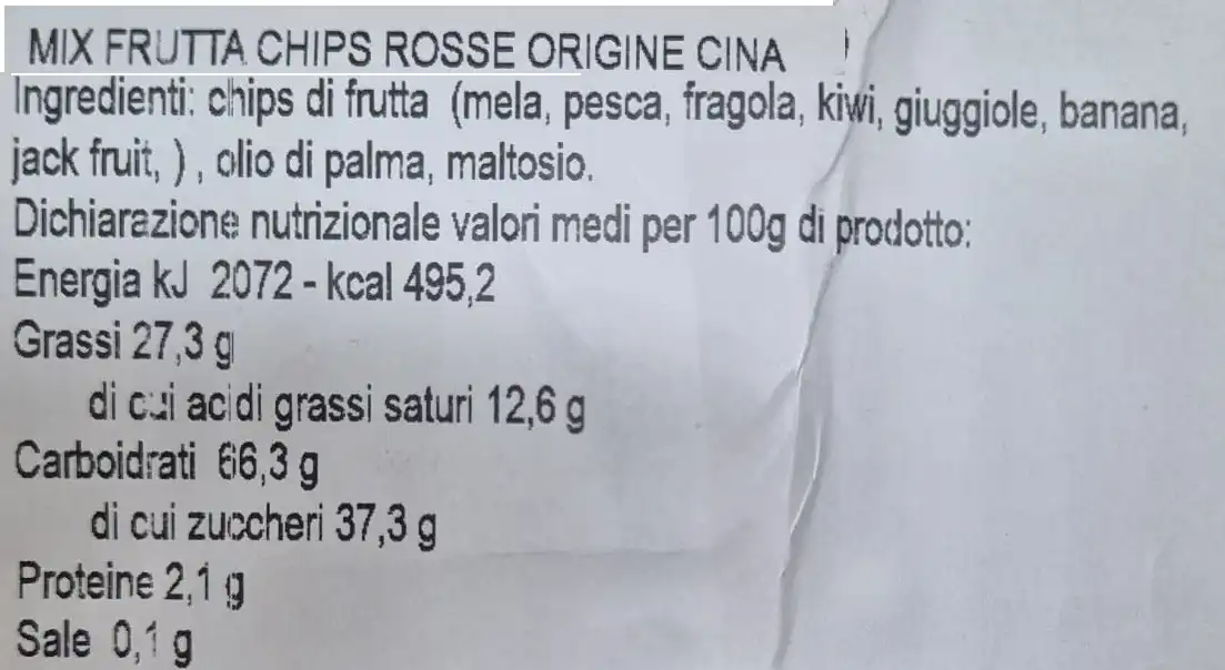 Mix Frutta Chips Rosse 500g Snack Essiccato Mela Fragola Banana Kiwi Mix