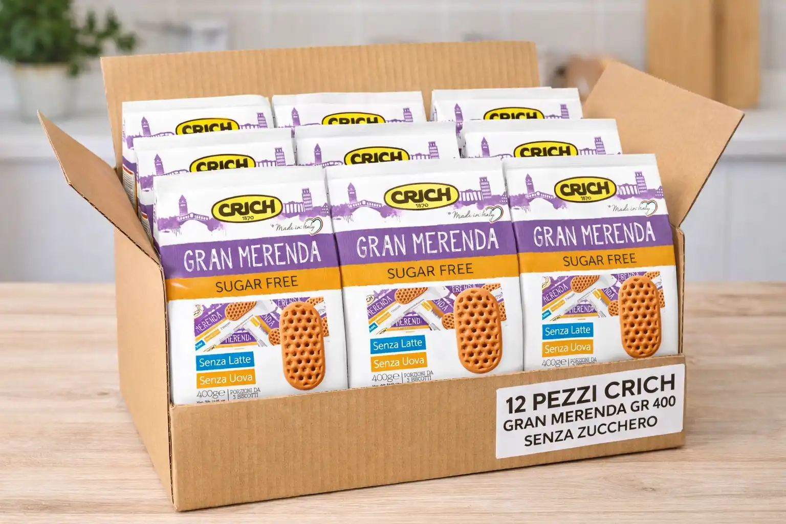 12x Crich Gran Merenda Biscotti Senza Zucchero 400g Snack Leggeri Dieta