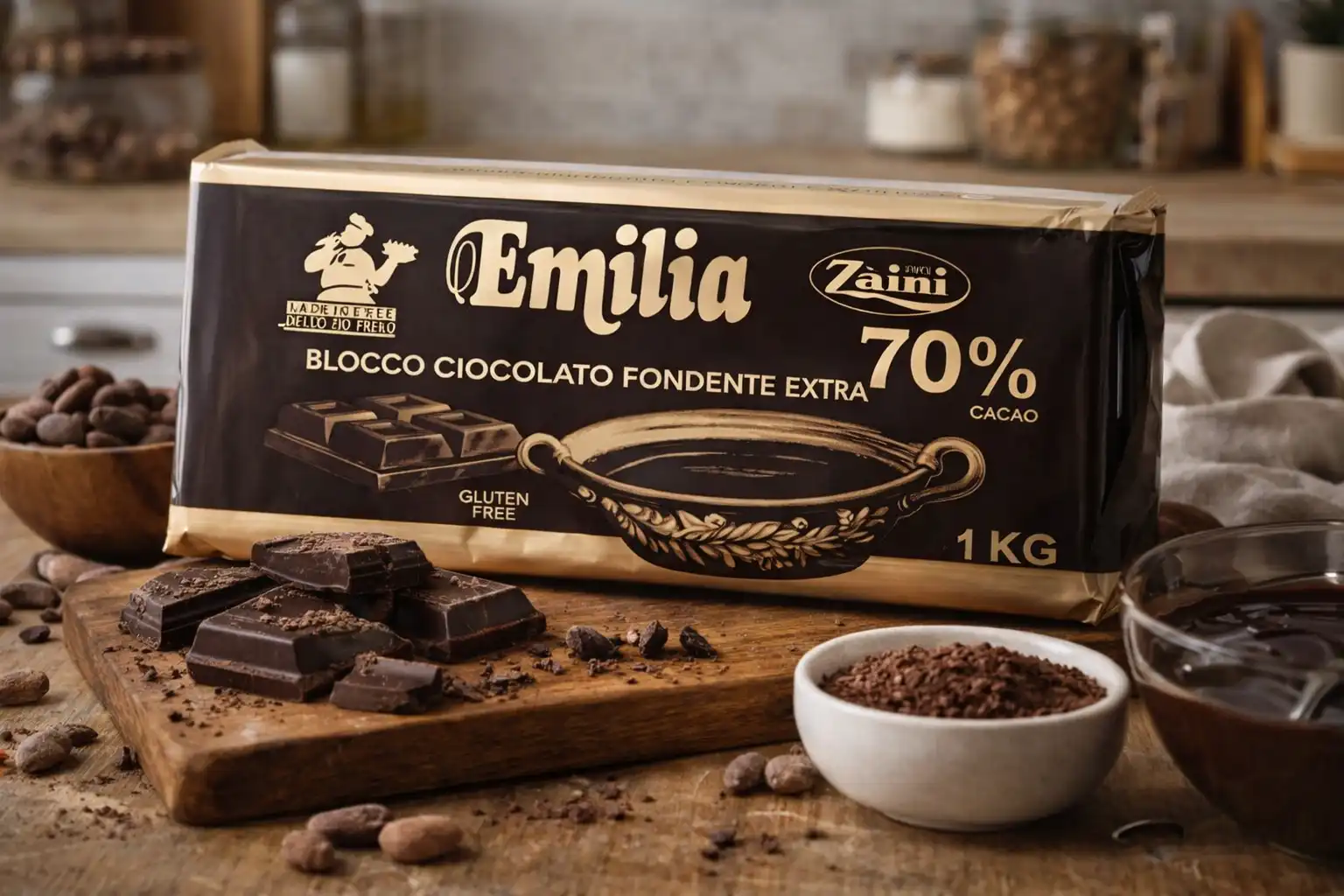 Zaini Emilia Cioccolato Fondente Extra 70% 1kg Blocco Gluten Free Dolci