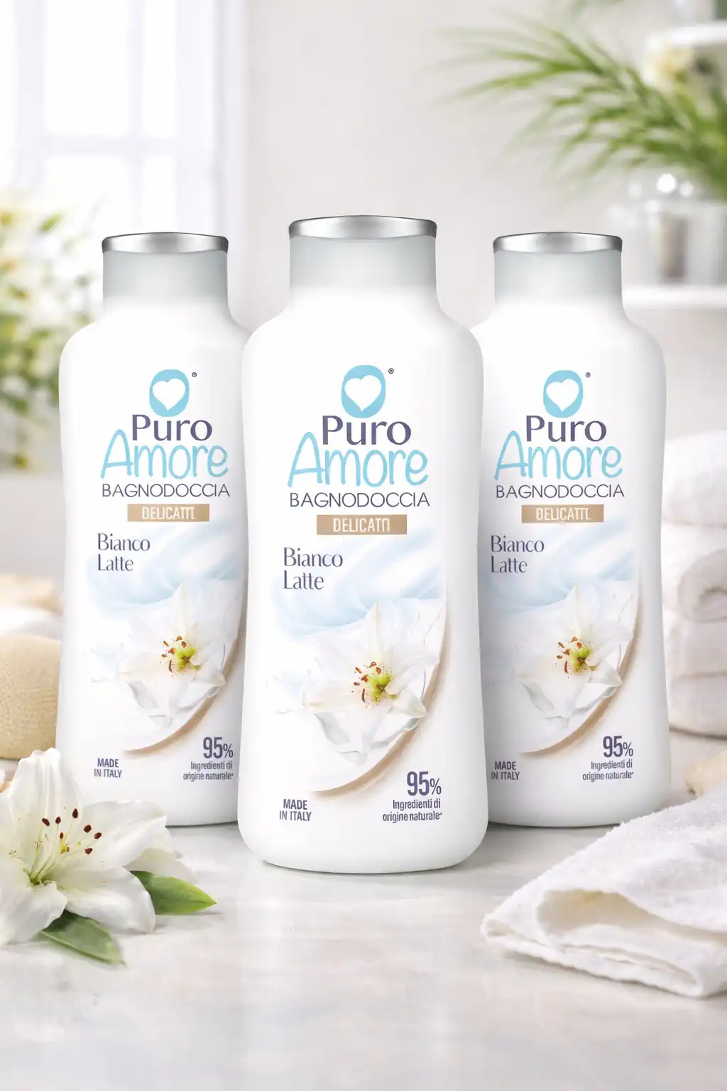 3x Puro Amore Bagnodoccia Bianco Latte 650ml Delicato Profumo Corpo