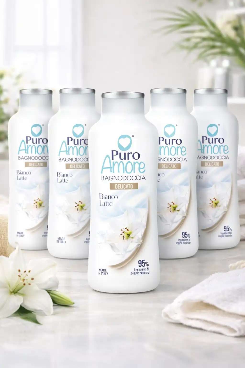 6x Puro Amore Bagnodoccia Bianco Latte 650ml Delicato Profumo Corpo