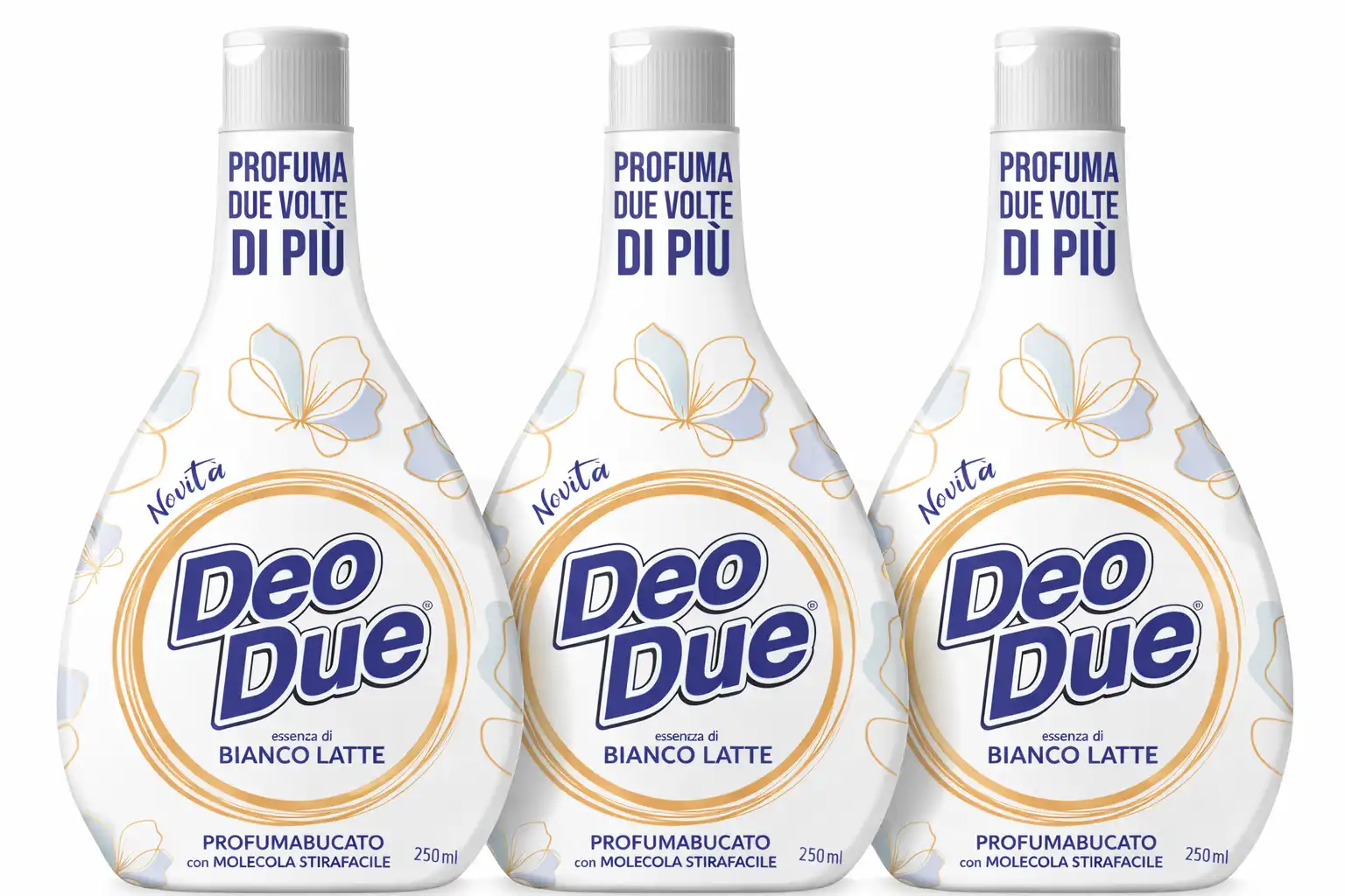 3x Deo Due Profuma Bucato Bianco Latte 250ml Spray Tessuti Freschezza