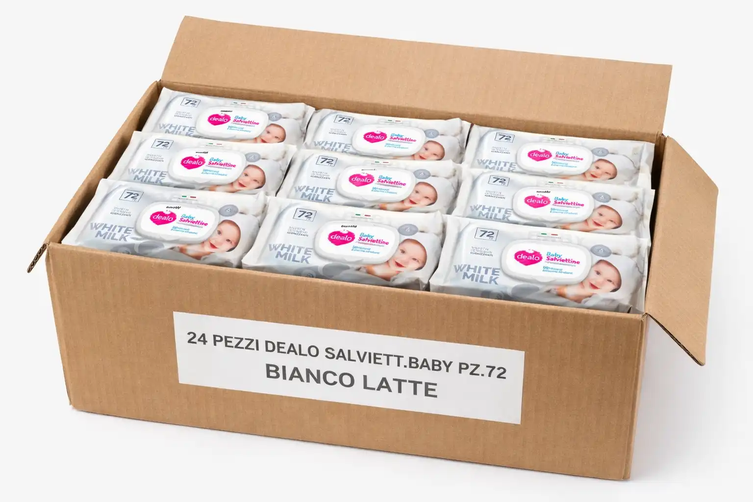24x Dealo Salviettine Baby 72pz Bianco Latte Igienizzanti Delicate Pelle