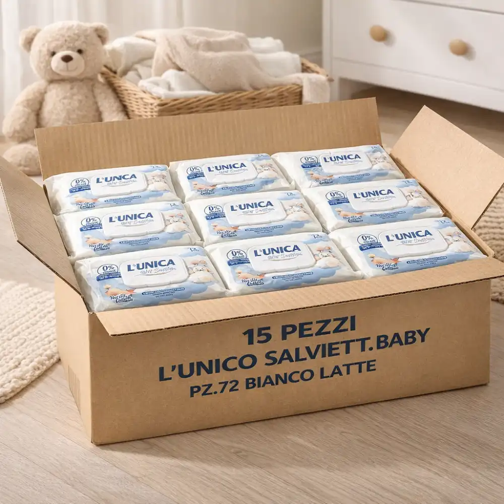 15x L'Unico Salviettine Baby 72pz Bianco Latte Delicate Pelli Sensibili