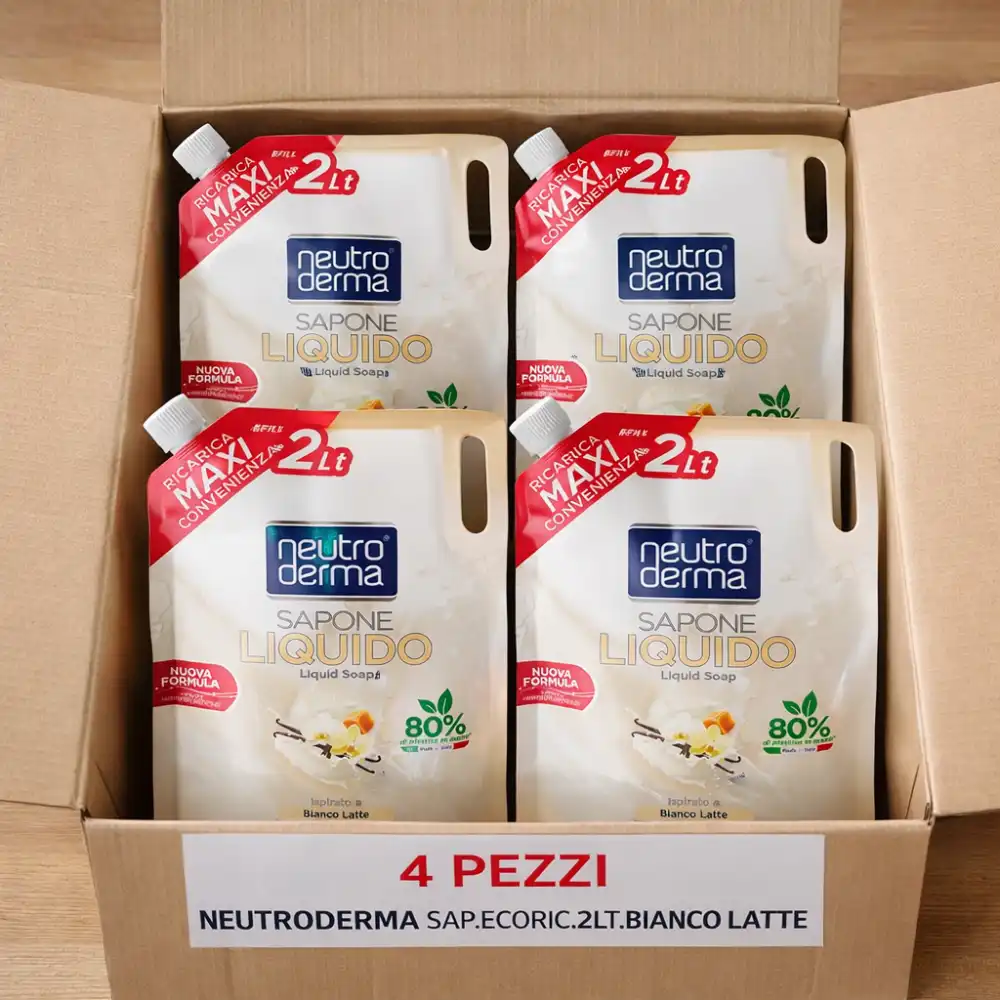 4x Neutroderma Sapone Liquido Ricarica 2L Bianco Latte Mani Corpo Uso