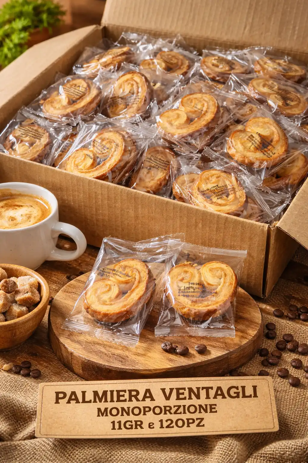Palmiera Ventagli Monoporzione 120 Pezzi Biscotti Sfoglia Snack Bar Horeca