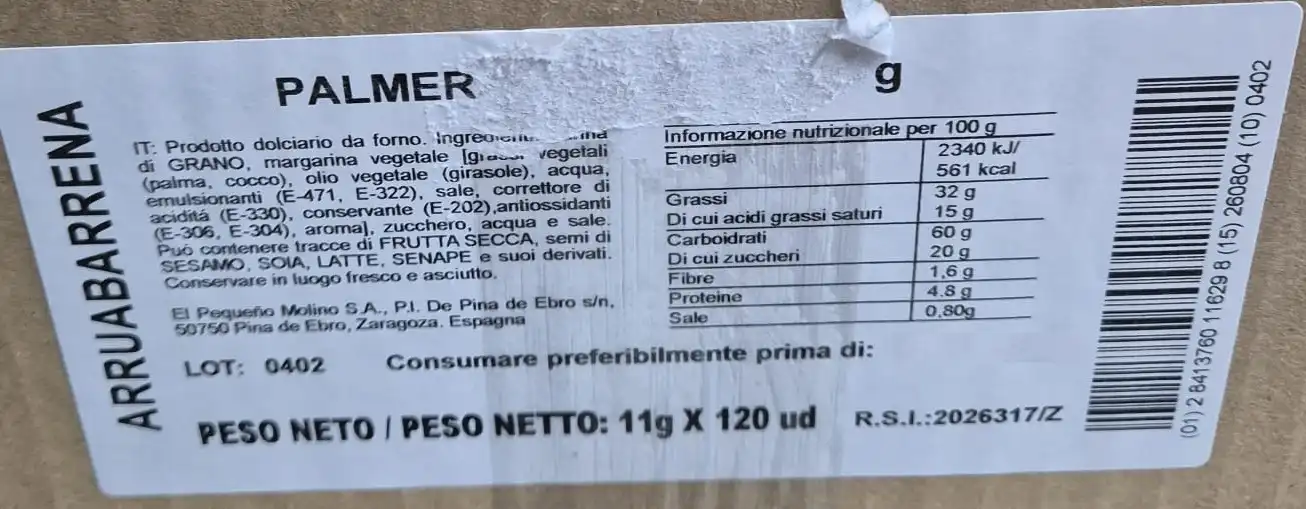 Palmiera Ventagli Monoporzione 120 Pezzi Biscotti Sfoglia Snack Bar Horeca