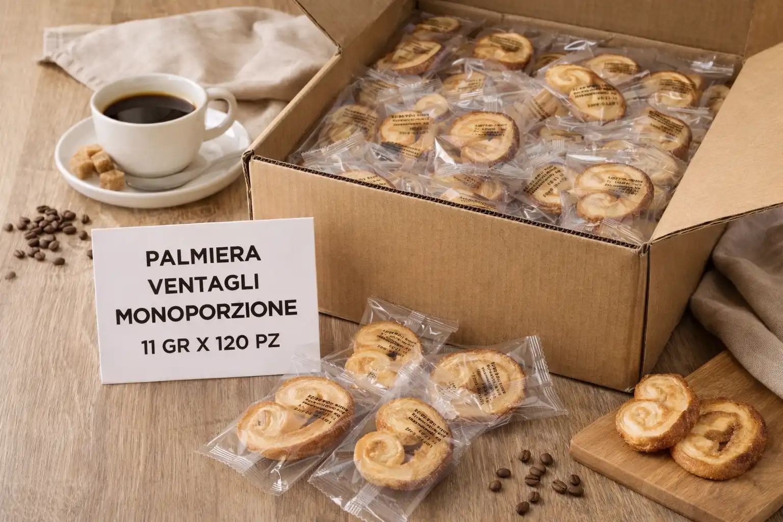 Palmiera Ventagli Monoporzione 120 Pezzi Biscotti Sfoglia Snack Bar Horeca