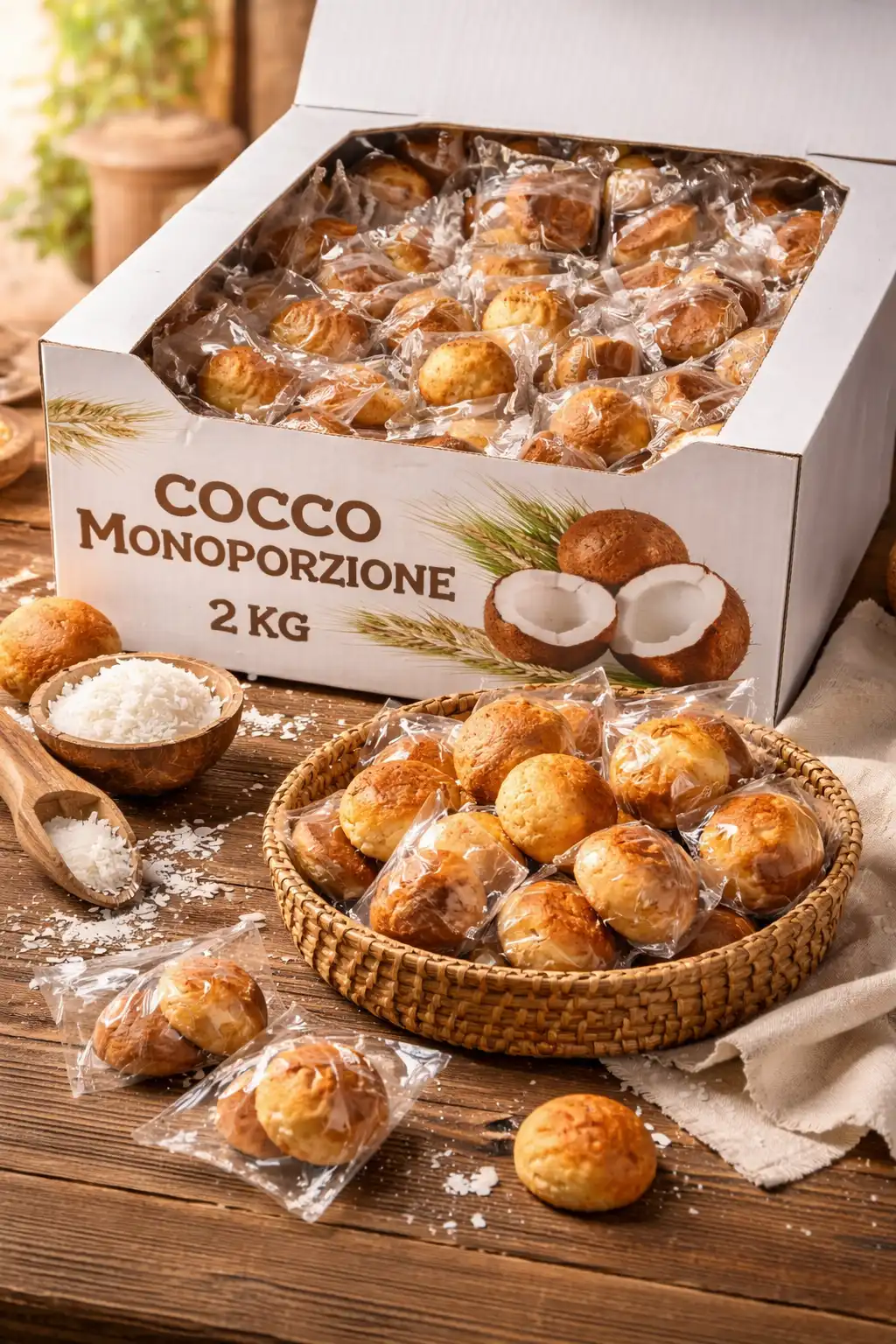 Biscotti Cocco Monoporzione 2Kg Snack Dolci da Forno Bar Horeca Box