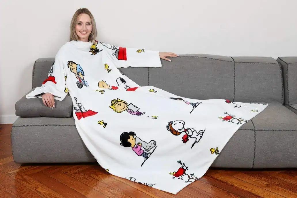 Kanguru Deluxe Coperta Con Le Maniche Peanuts Snoopy in Morbido Pile Poliestere