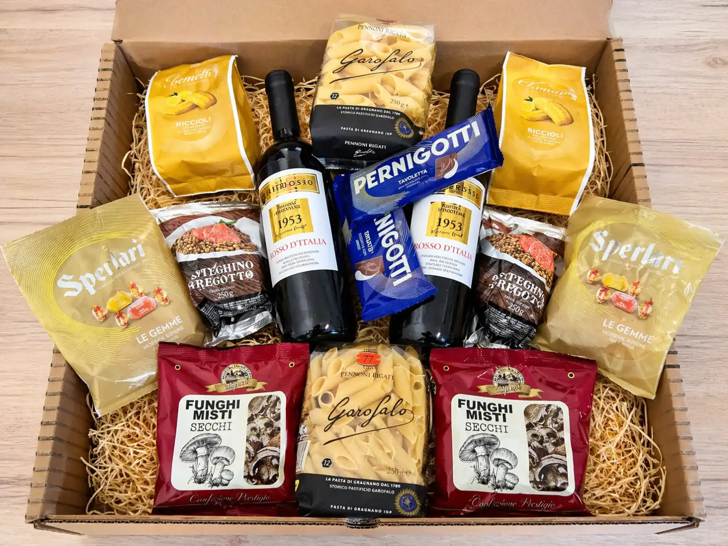 Box Regalo Gourmet 14 Pezzi Pasta Vino Dolci Cotechino Funghi Completa