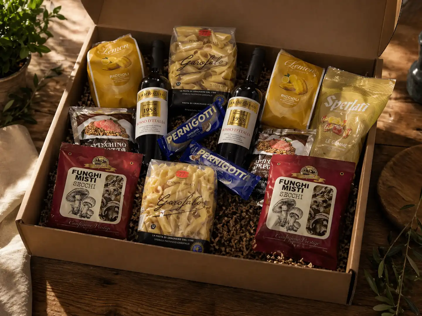 Box Regalo Gourmet 14 Pezzi Pasta Vino Dolci Cotechino Funghi Completa