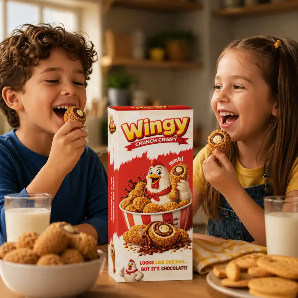 12 Pezzi Wingy Crunch Crispy Snack 50Gr Forma Aletta Pollo Cioccolato Max