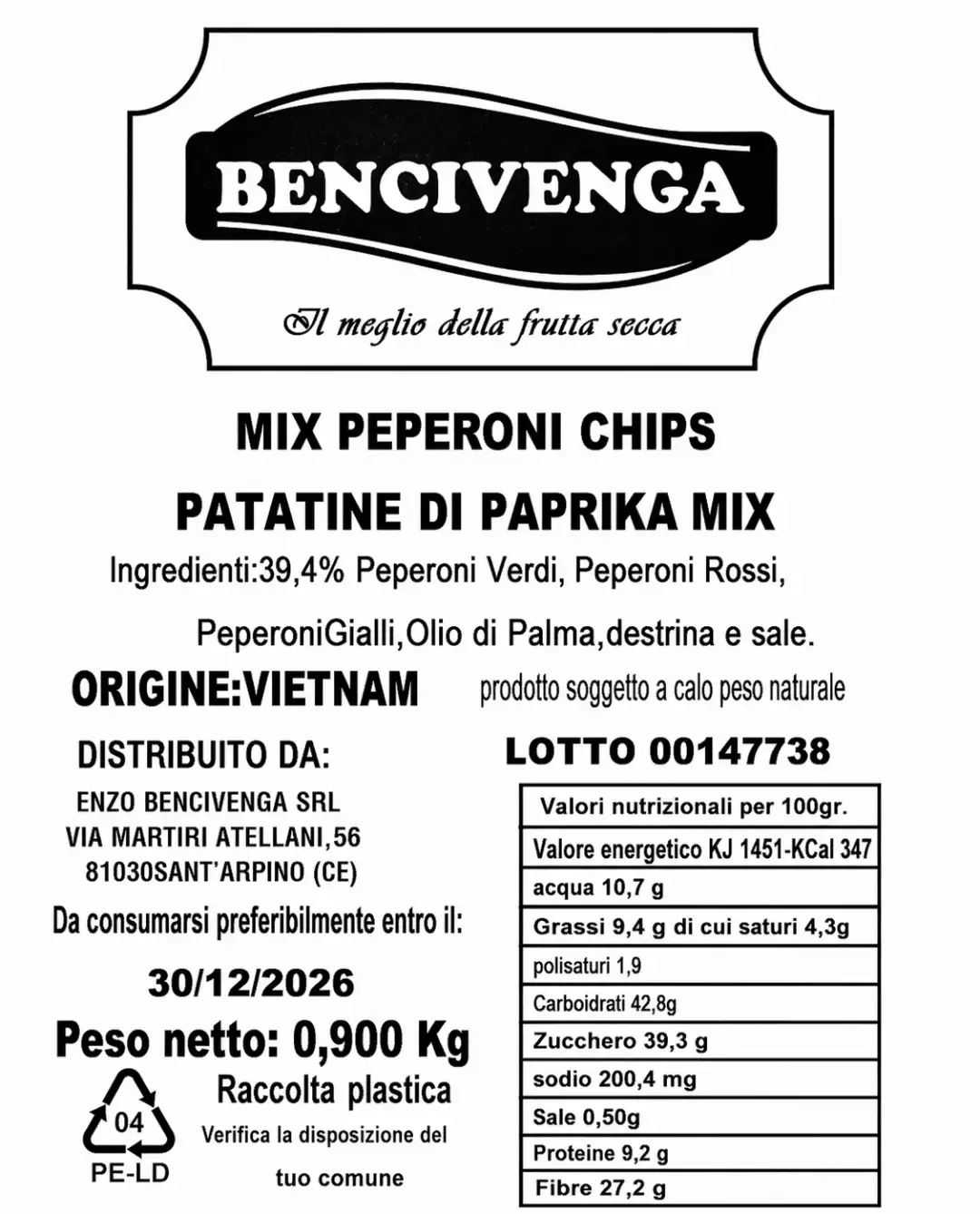 Chips Mix Peperoni 450g Snack Croccante Paprika Mix Vietnam Qualità Top