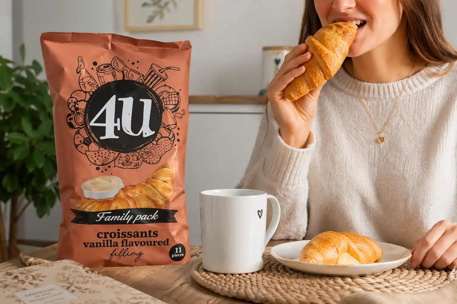 8 Pezzi 4U Croissants Vaniglia Family Pack 210g Merendine Soffici Snack