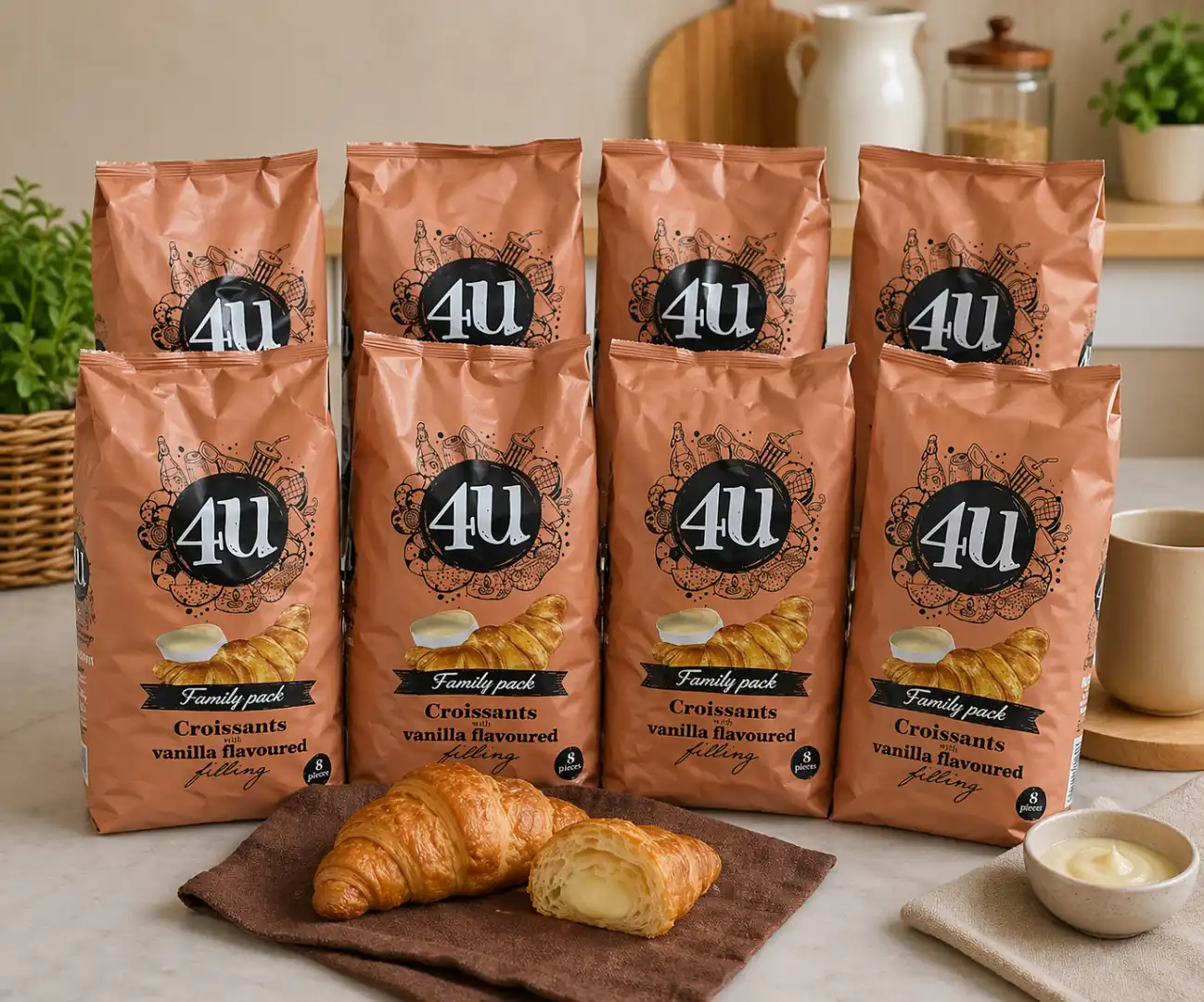 8 Pezzi 4U Croissants Vaniglia Family Pack 210g Merendine Soffici Snack