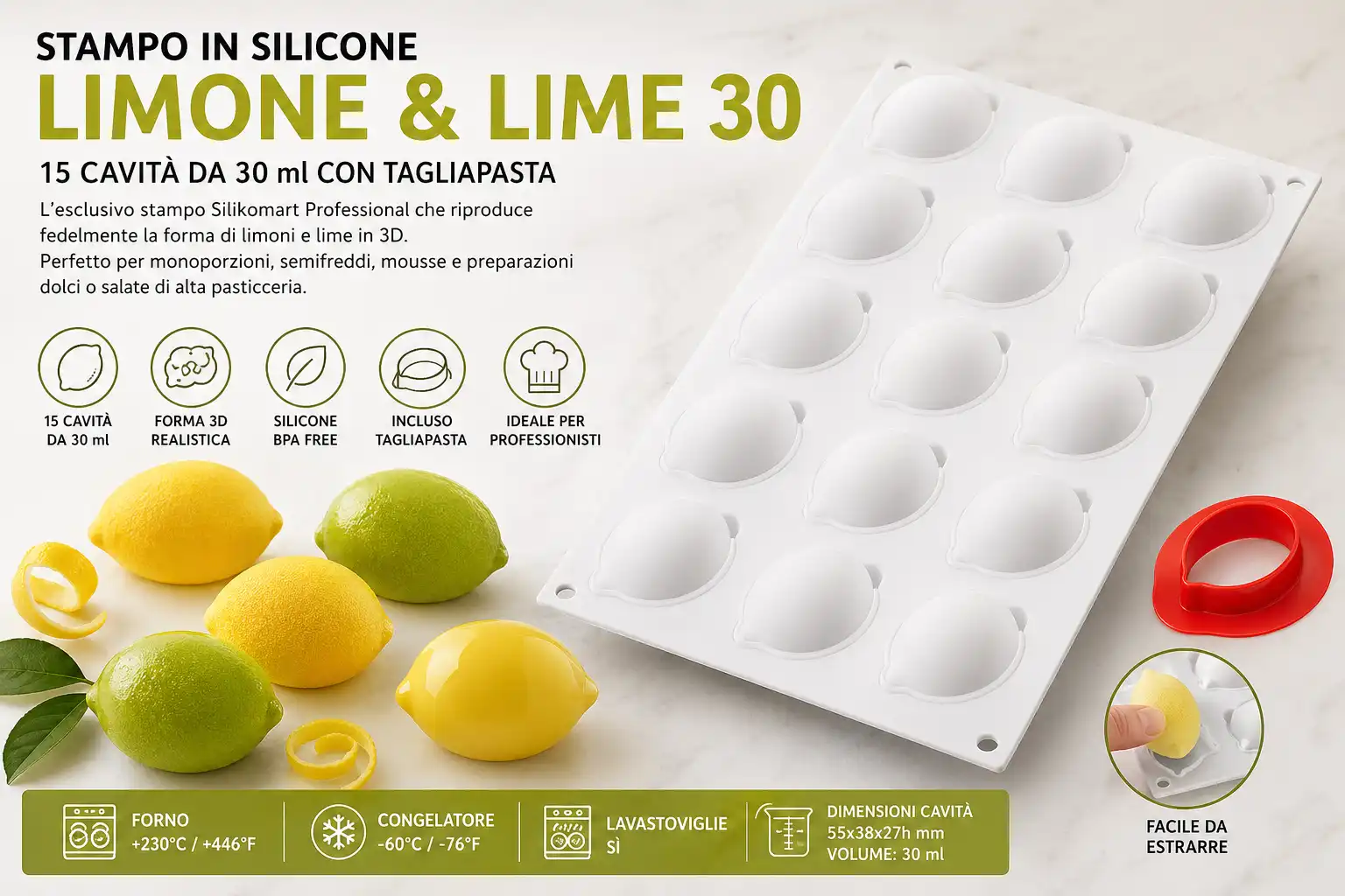 Stampo Silicone Limone Lime 15 Cavita 30ml Frutta Realistica Con Cutter