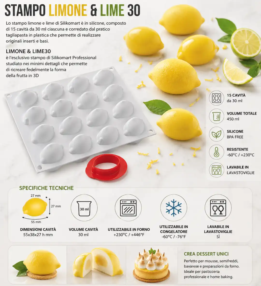 Stampo Silicone Limone Lime 15 Cavita 30ml Frutta Realistica Con Cutter