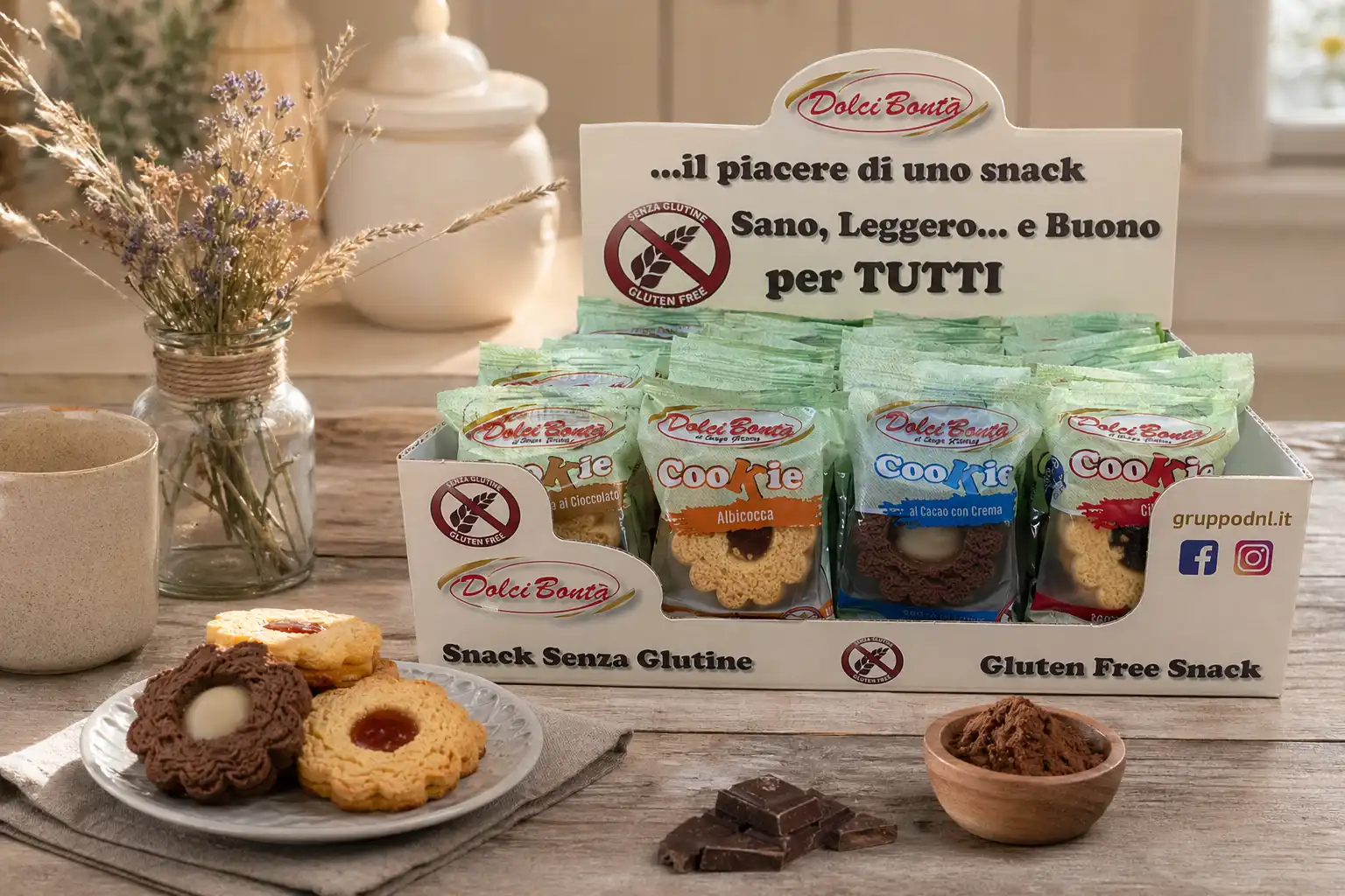 Expo Biscotti Senza Glutine 28pz 40g Monoporzione Mix 4 Gusti Snack Assortiti