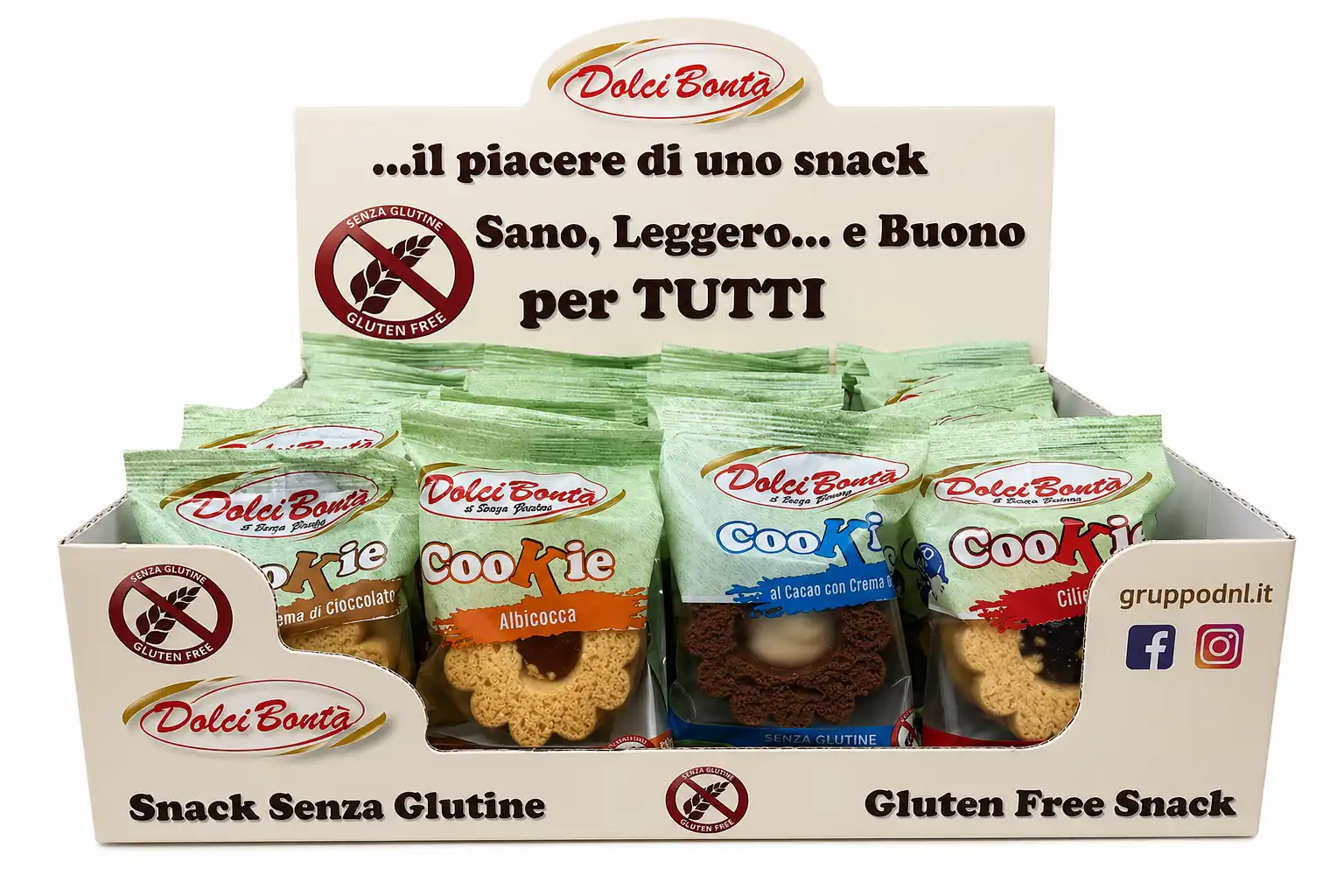 Expo Biscotti Senza Glutine 28pz 40g Monoporzione Mix 4 Gusti Snack Assortiti