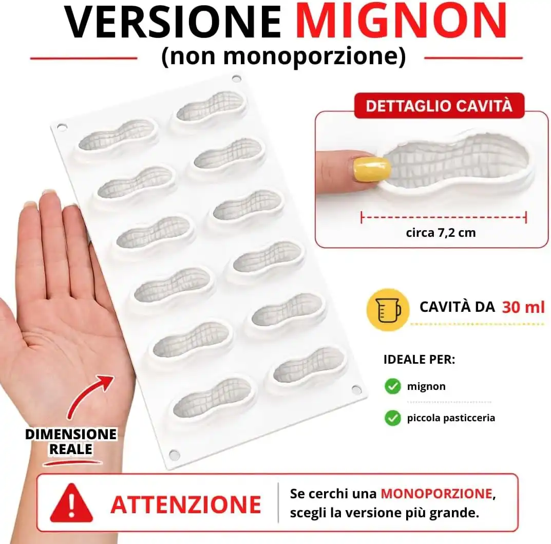 Stampo Silicone Mignon Arachide 30 12 Cavita Frutta Realistica Con Cutter