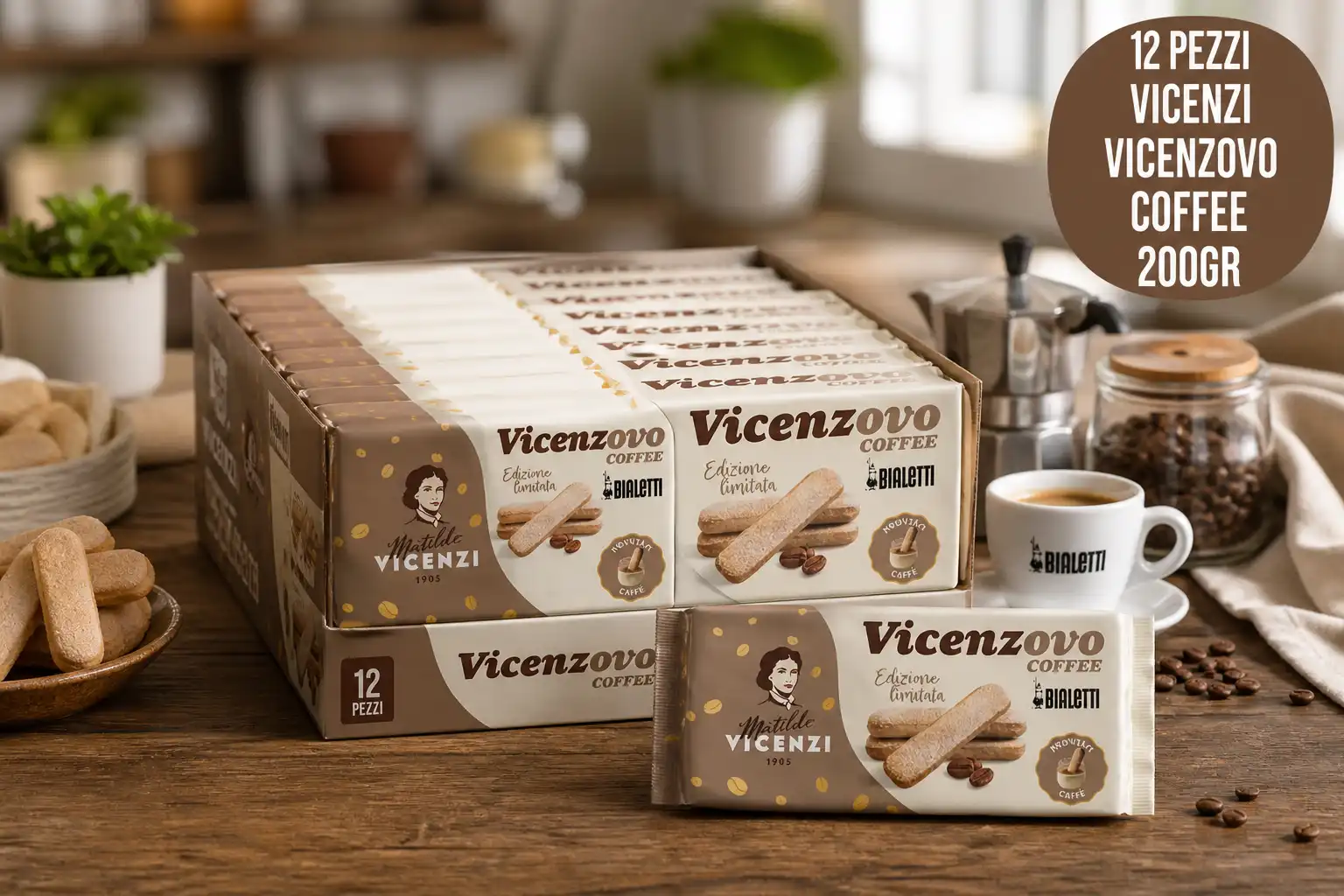 12 Confezioni Vicenzovo Coffee 200g Biscotti Savoiardi Caffe Dessert Dolcezza