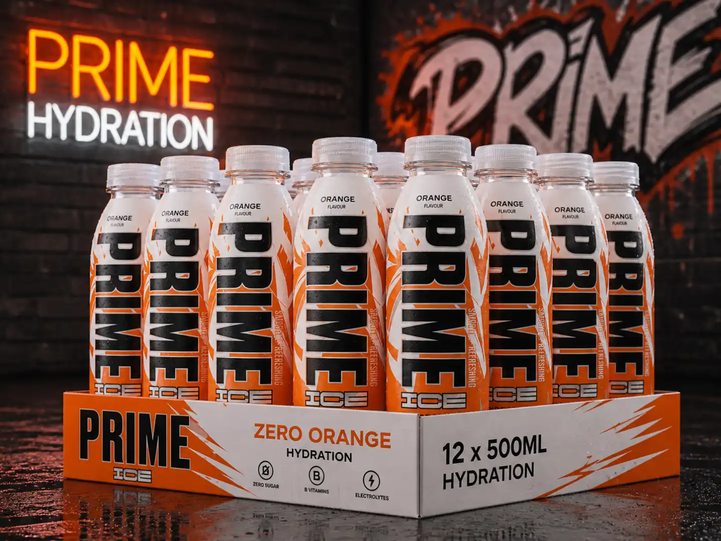 12 Bottiglie Prime Hydration Zero Orange 500ml Bevanda Sportiva Senza Zucchero