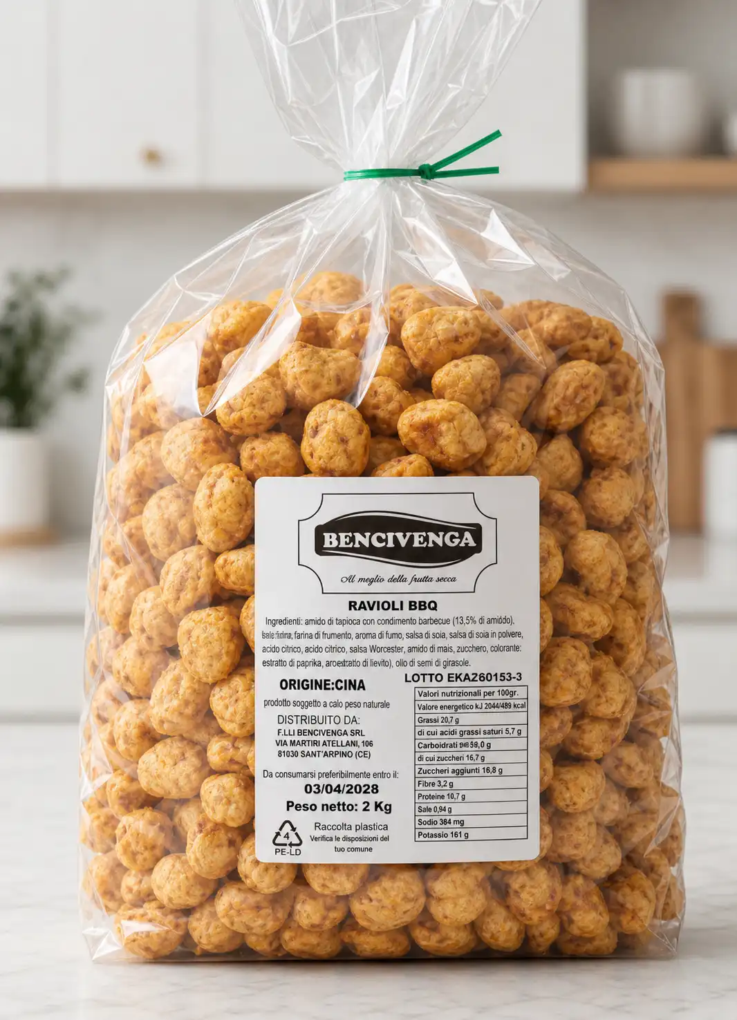 Bencivenga Ravioli BBQ 2Kg Snack Croccante Gusto Barbecue Aperitivo Mix