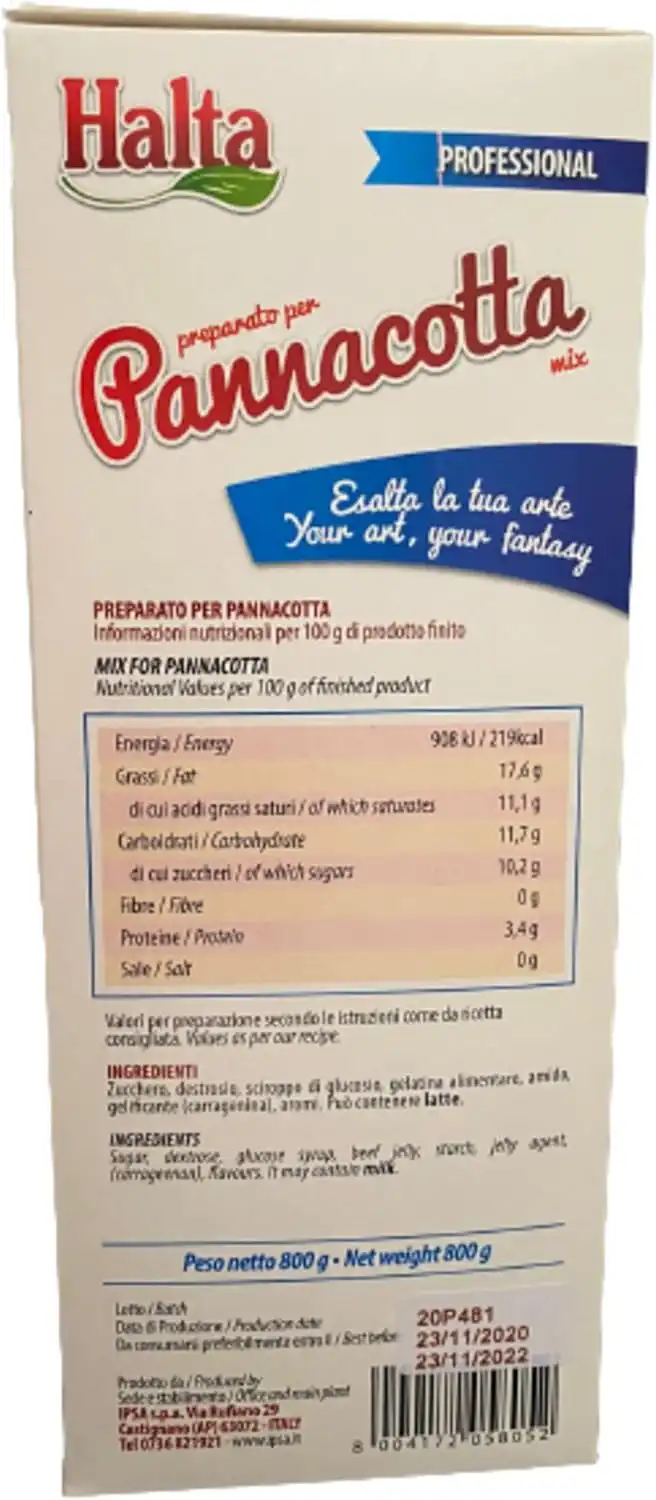 Halta Preparato Per Pannacotta 800Gr Mix Professionale Dessert Freddi Gourmet XL
