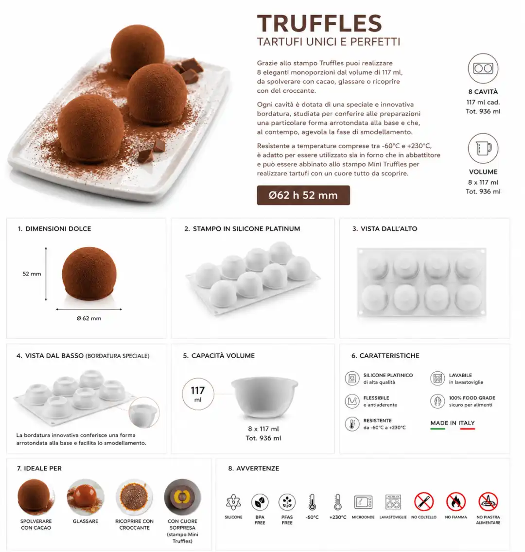 Stampo Silicone Truffles 8 Cavità 120 Ml Frutta Realistica Moderna