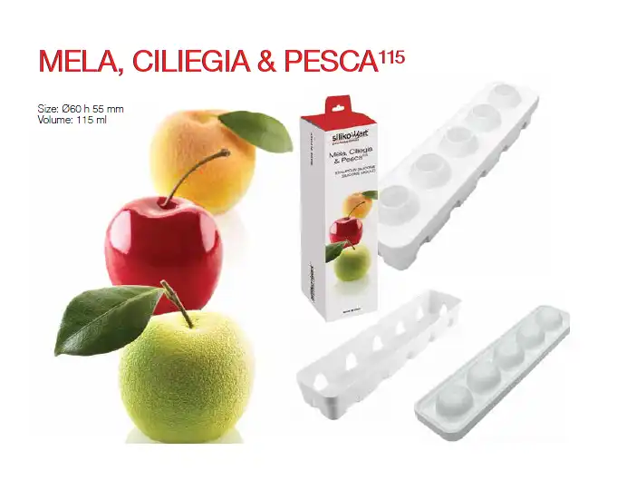 Stampo Frutta Realistica Mela Ciliegia Pesca 115 Silicone 5 Cavità