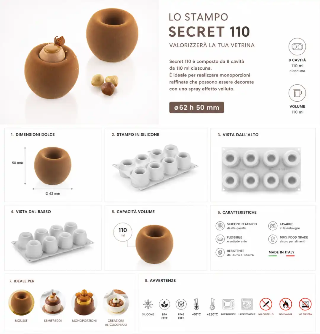 Stampo Silicone Truffles 8 Cavità 120 Ml Frutta Realistica Moderna