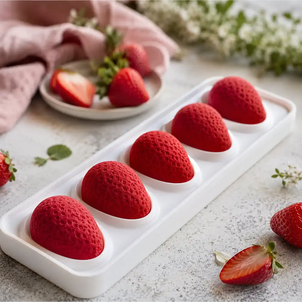 Stampo Silicone Fragola120 5 Cavità Con Supporto Plastica 60x77 H54 Mm
