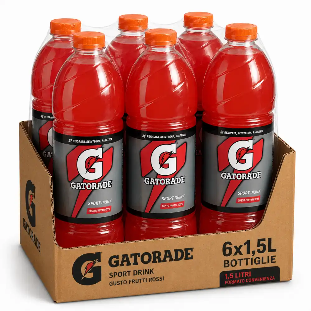 Gatorade Arancia Rossa 1,5L x 6 Bottiglie Bevanda Sportiva per Sport Fitness