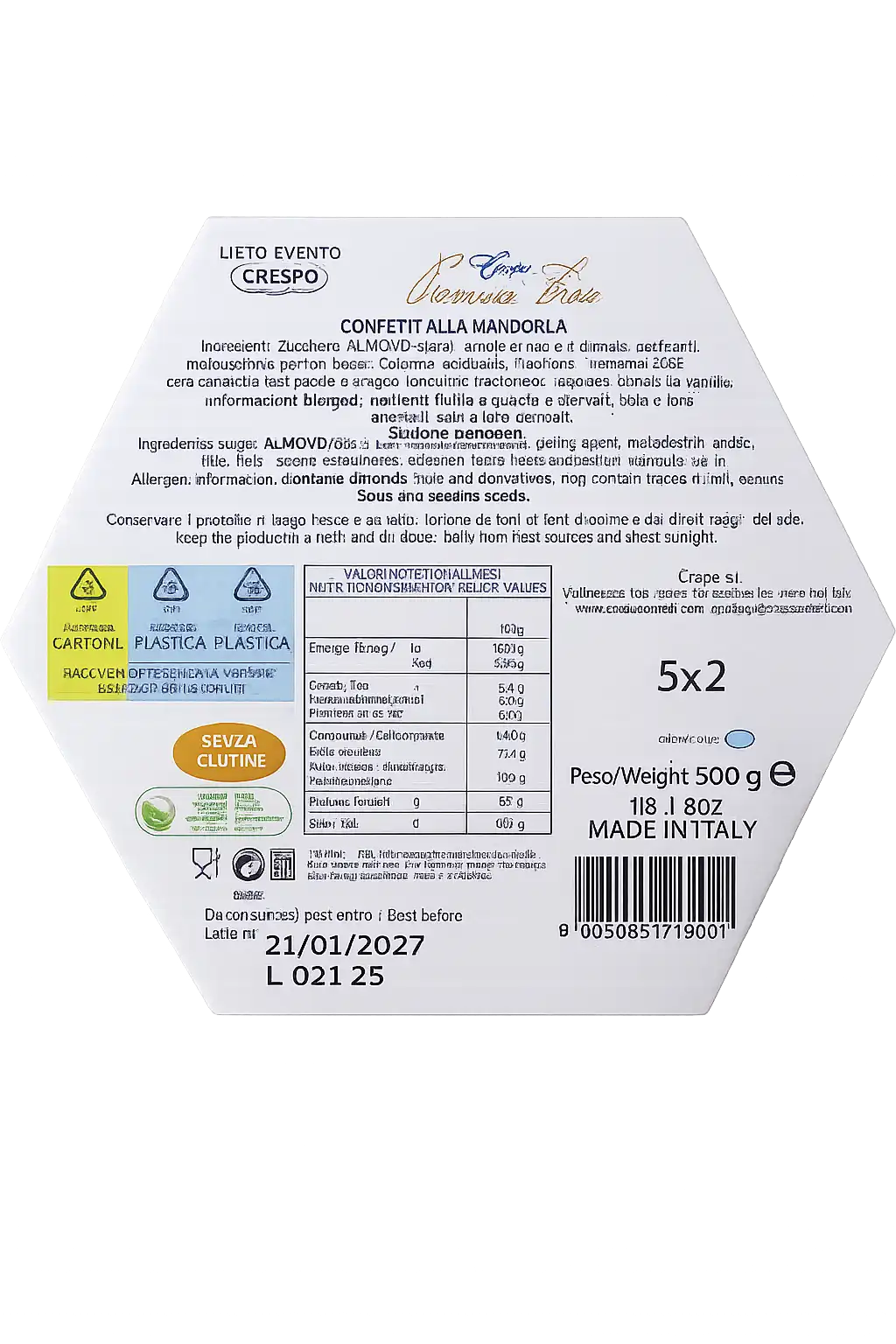 Crispo Lieto Evento Promessi Sposi Celeste Confetti Mandorla Celeste 500G