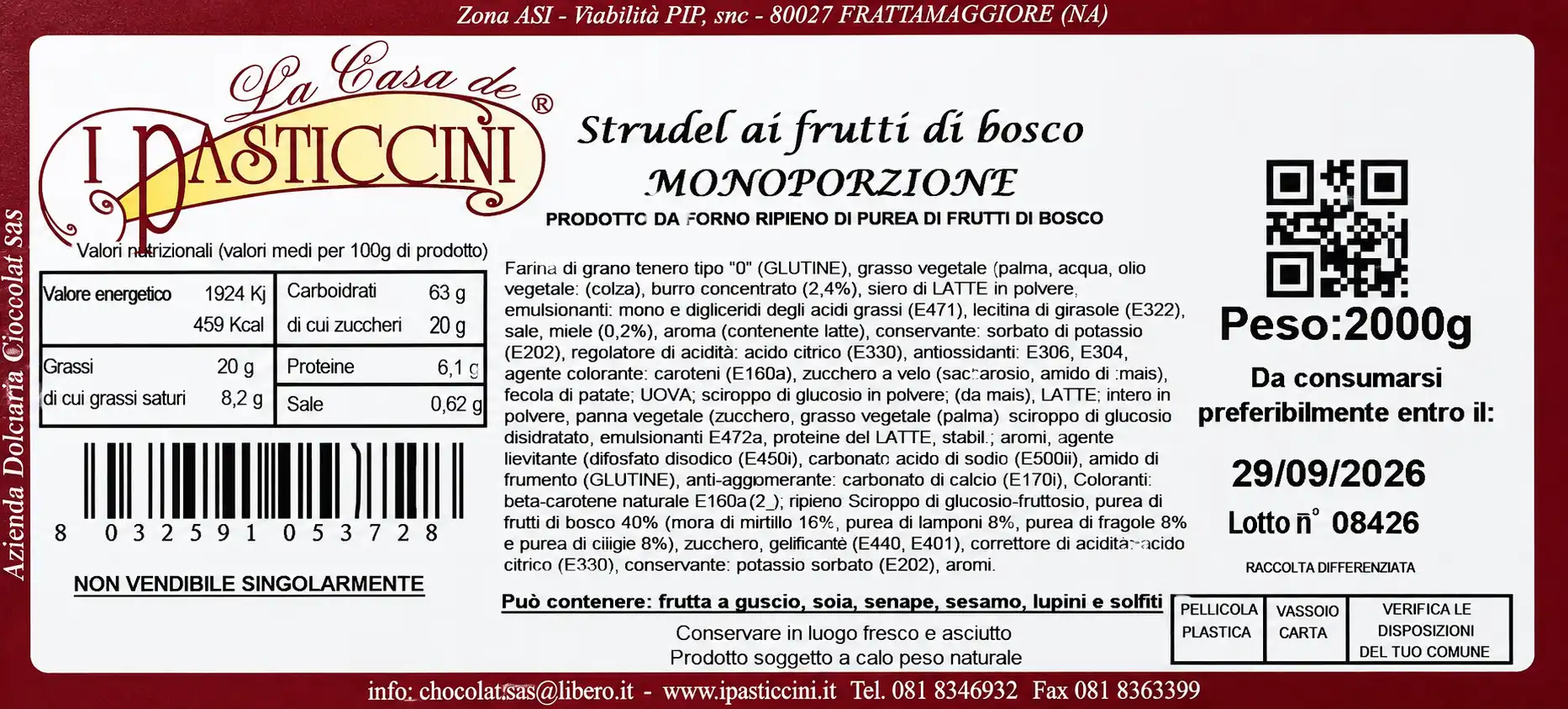 Strudel Ai Frutti Di Bosco Monoporzione 2Kg Biscotti Ripieni Mix Gourmet