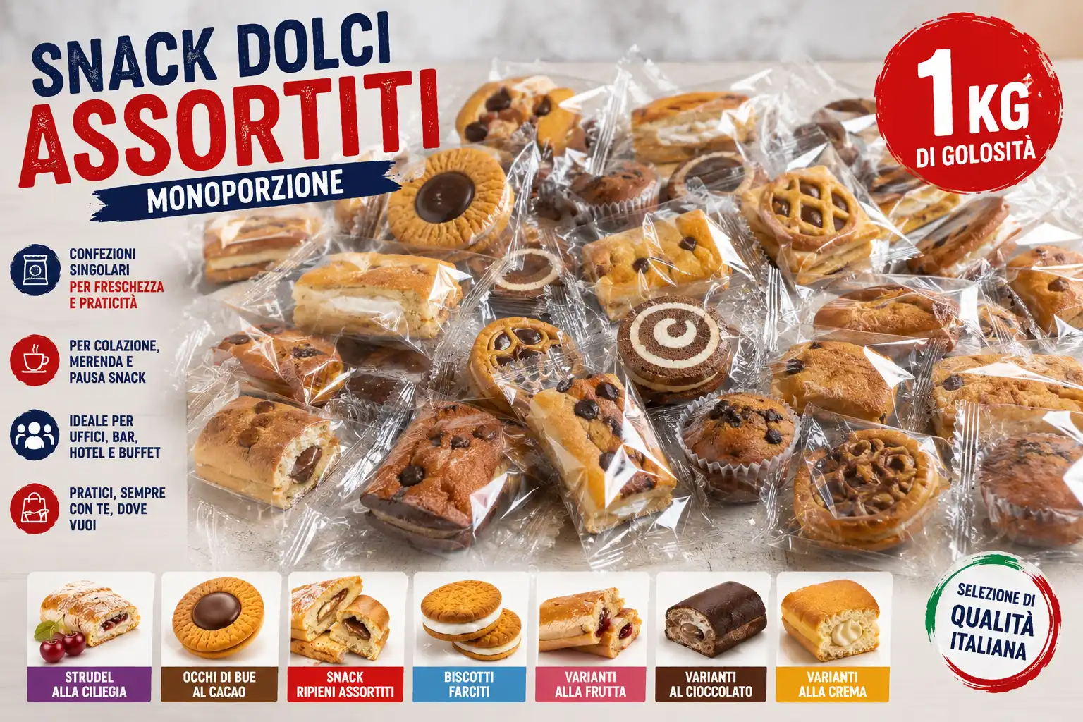 Snack Dolci Assortiti Monoporzione 1Kg Mix Biscotti E Merendine Bar Snack Box