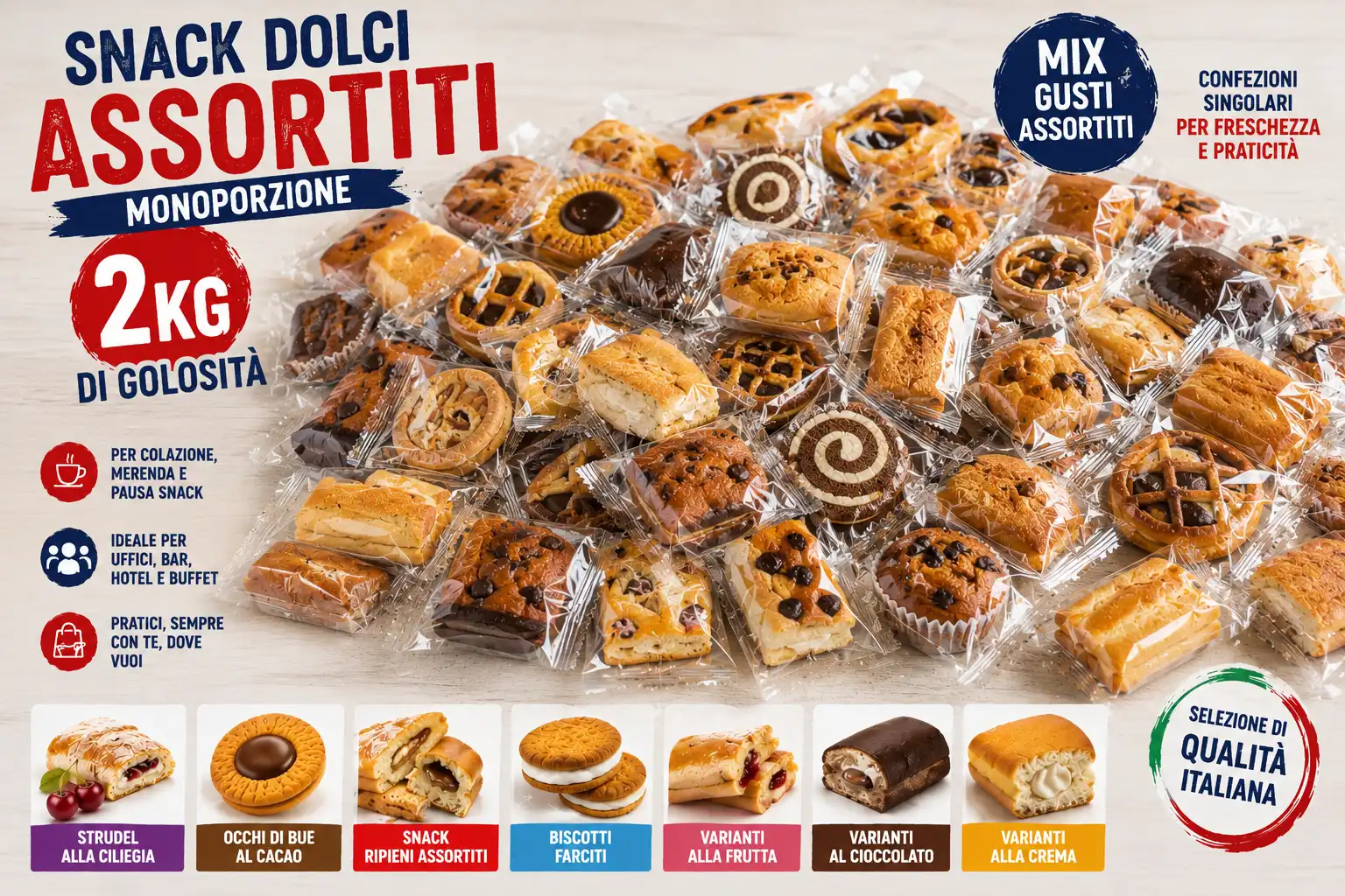 Snack Dolci Assortiti Monoporzione 2Kg Mix Biscotti Merendine Box XXL Golosità
