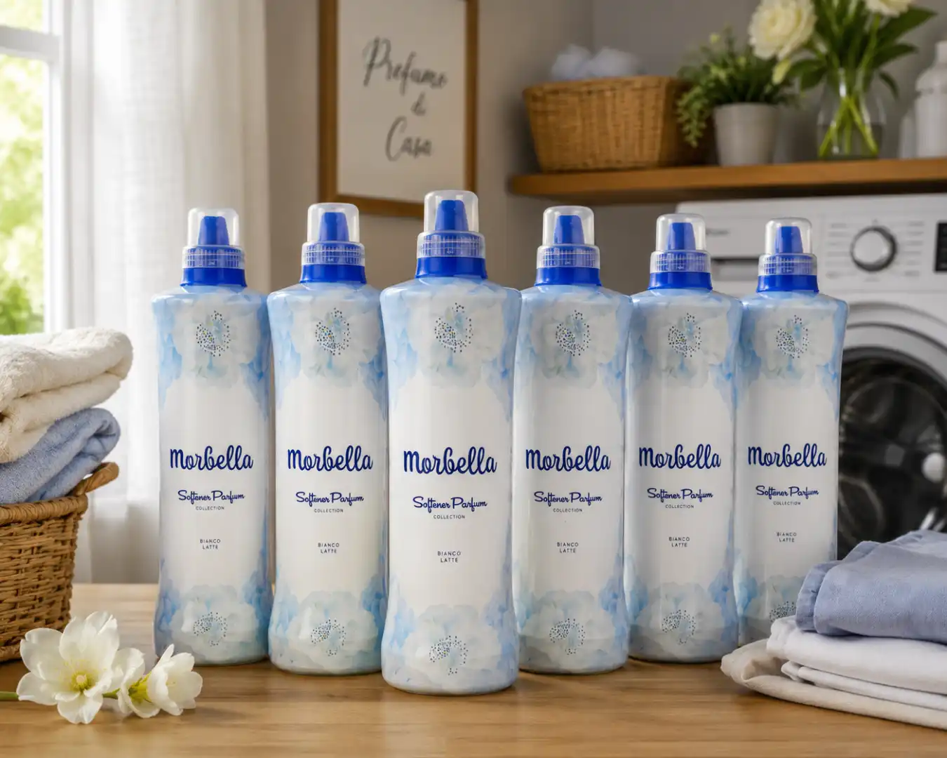 6 Pezzi Ammorbidente Morbella Bianco Latte 1L Profumo Intenso 50 Lavaggi
