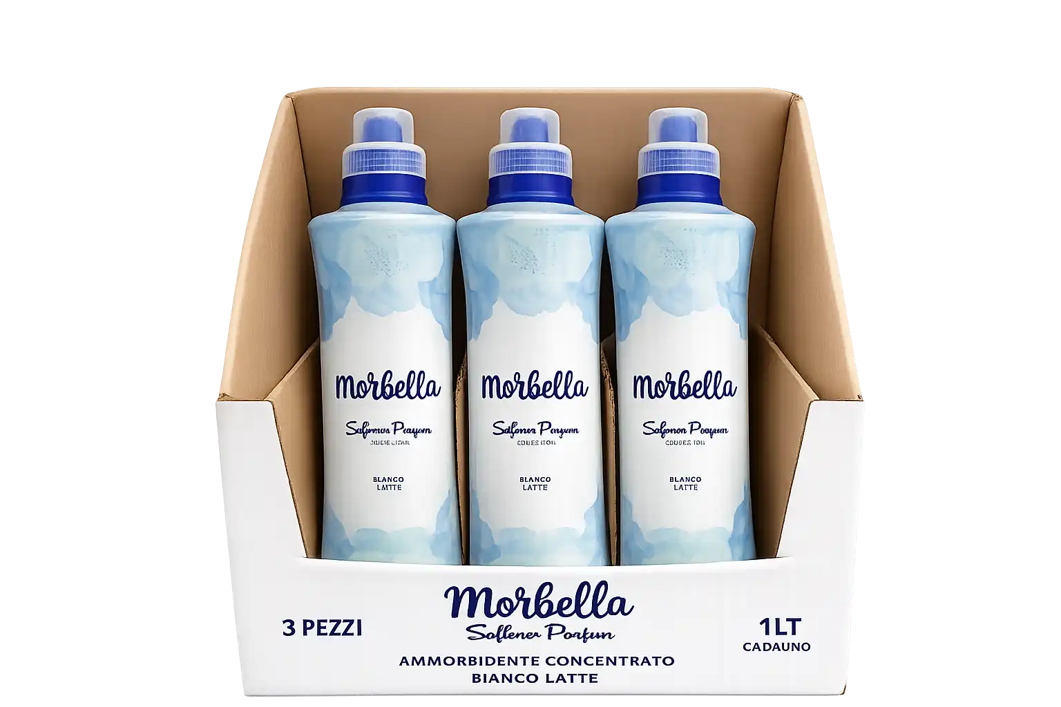 3 Pezzi Ammorbidente Morbella Bianco Latte 1L Profumo Intenso 50 Lavaggi