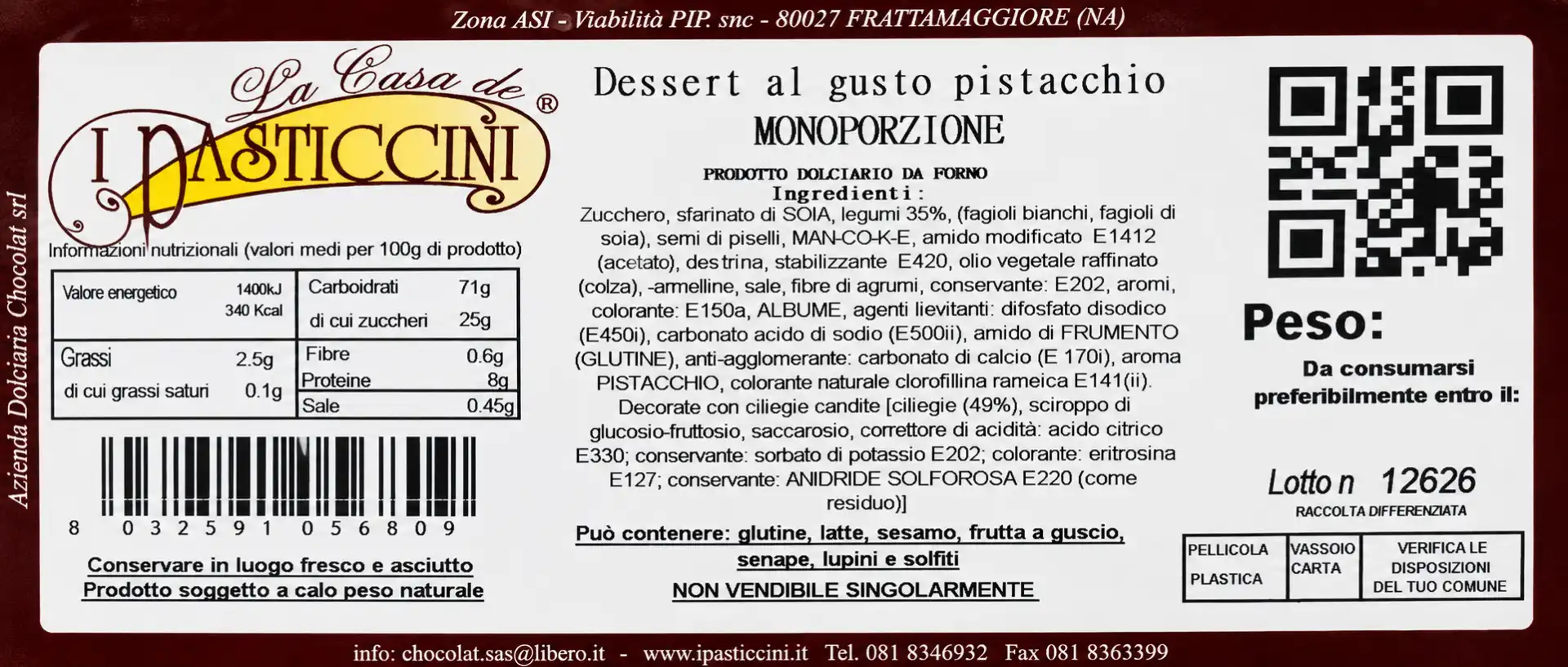 Dessert Gusto Pistacchio Monoporzione 2Kg Dolcetti Pasticcini Confetto Artigiani