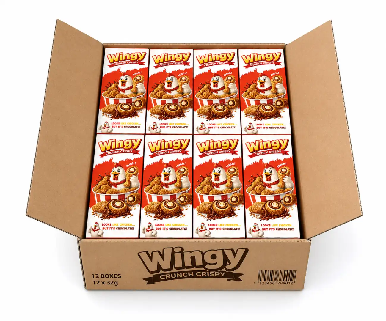 12 Pezzi Wingy Crunch Crispy Snack 50Gr Forma Aletta Pollo Cioccolato Max