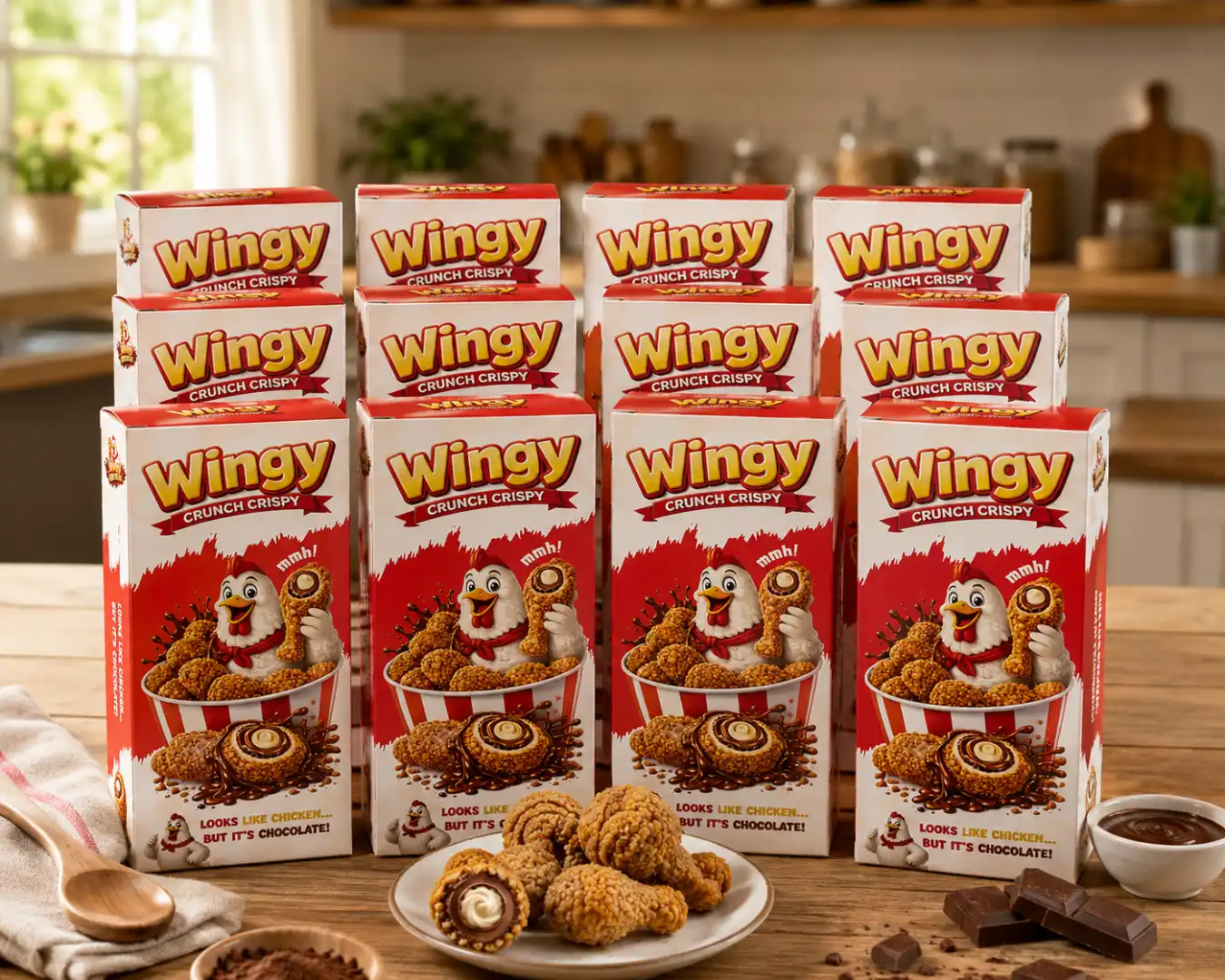 12 Pezzi Wingy Crunch Crispy Snack 50Gr Forma Aletta Pollo Cioccolato Max