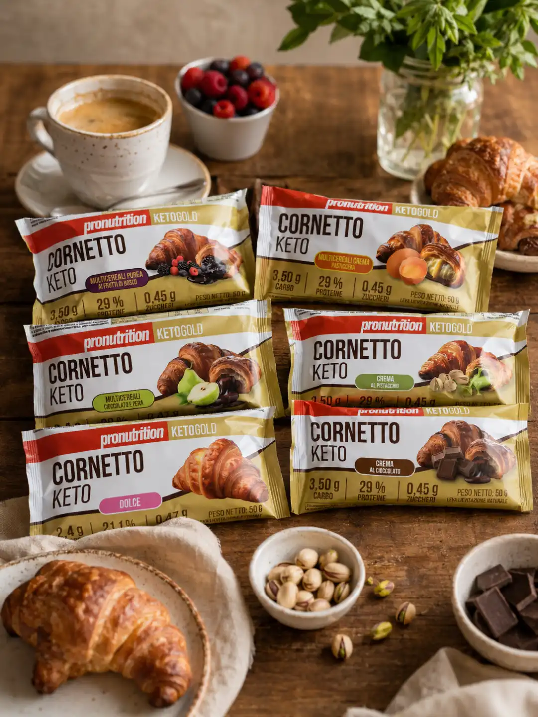 6 Pezzi Cornetto Keto Gold Assortiti Proteici Low Carb Mix Fitness Energy Plus
