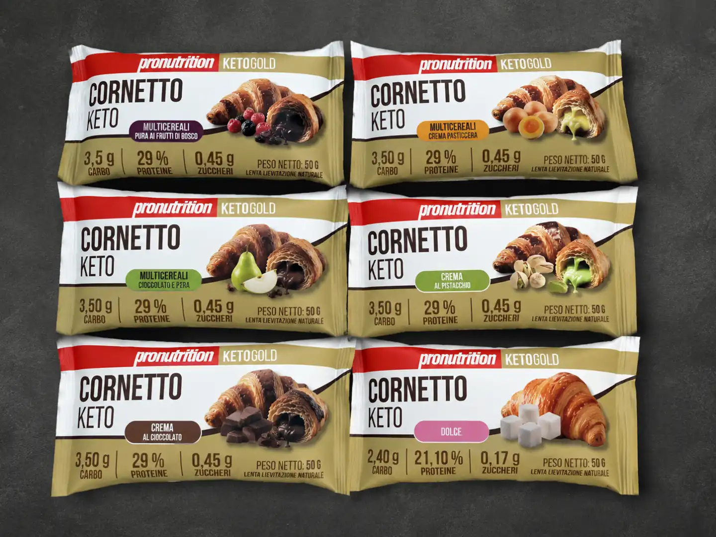 6 Pezzi Cornetto Keto Gold Assortiti Proteici Low Carb Mix Fitness Energy Plus