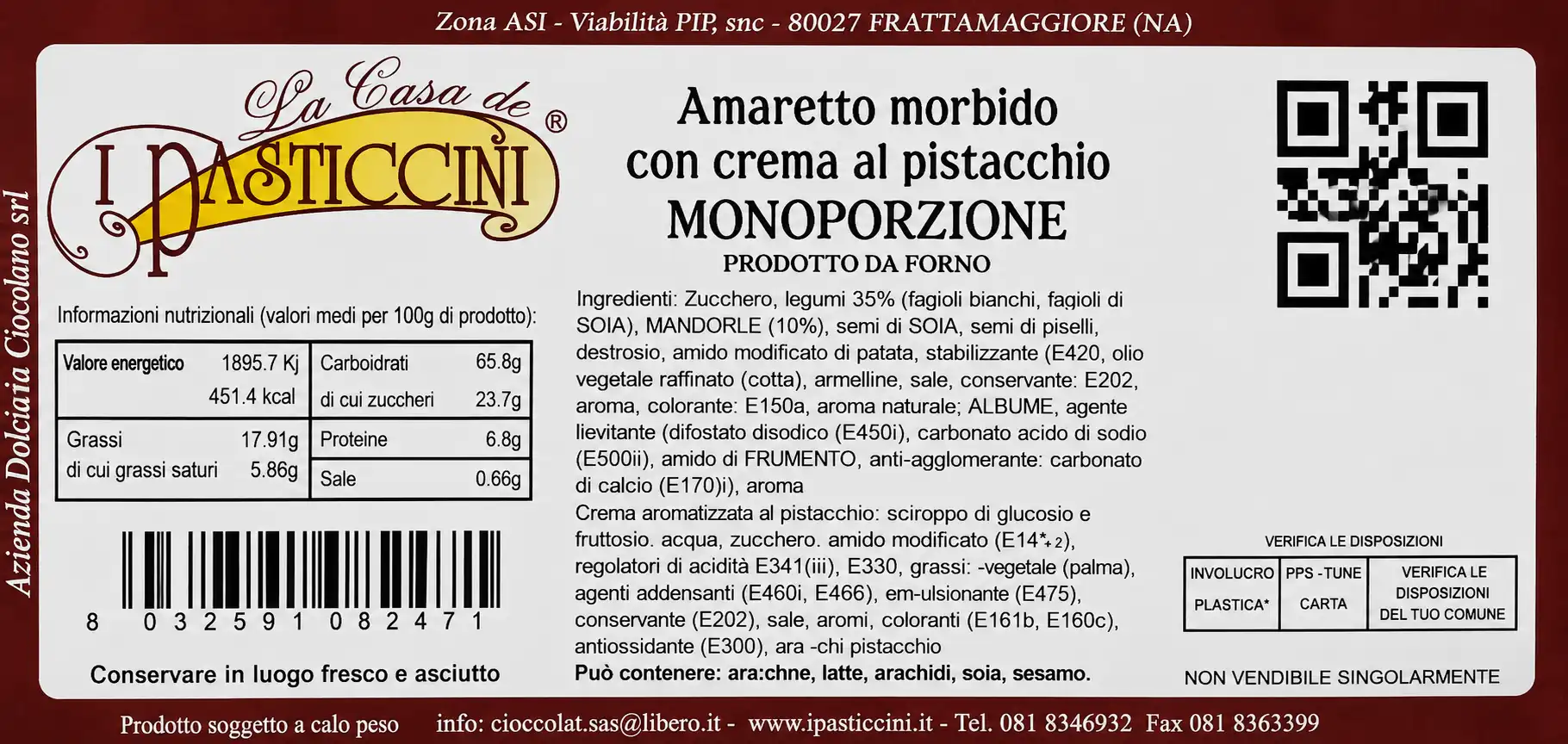 Amaretto Morbido Con Crema Al Pistacchio 1.7Kg Monoporzione Dolci Buffet